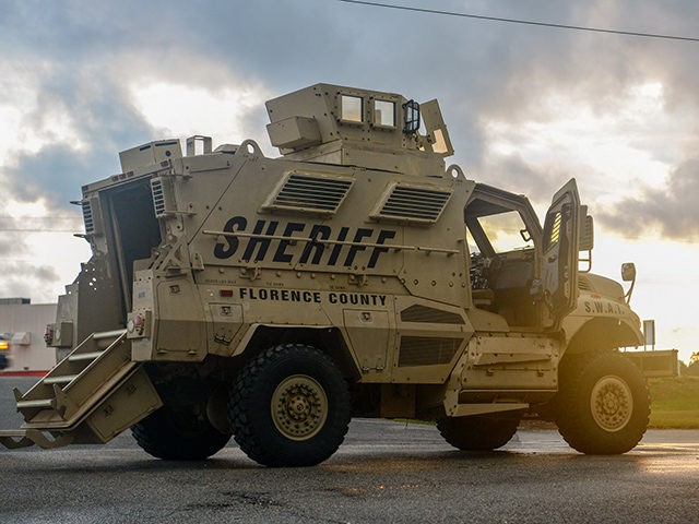 A Florence County, S.C., Sheriff’s Department Special Weapons and Tactics vehicle during evacuation efforts as the Black Creek river begins to crest in Florence, S.C., Sept. 16, 2018. (U.S. Army National Guard Photo by Staff Sgt. Jorge Intriago)