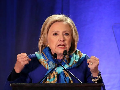 NEW YORK, NY - APRIL 27: Former U.S. Secretary of State Hillary Clinton delivers the keynote address at the Regional Plan Association annual assembly in Midtown Manhattan, April 27, 2018 in New York City. The Regional Plan Association (RPA) is a not-for-profit regional urban research and advocacy group for the …