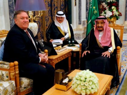 Saudi Arabia's King Salman (R) meets with US Secretary of State Mike Pompeo in Riyadh on O