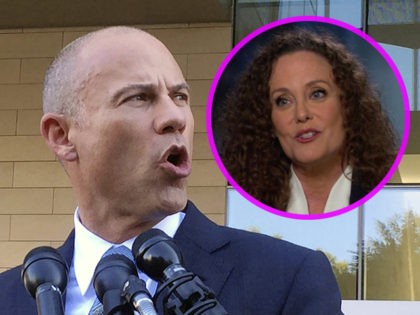 (INSET: JULIE SWETNICK) Michael Avenatti, attorney for porn actress Stormy Daniels, talks to reporters after a federal court hearing in Los Angeles, Monday, Sept. 24, 2018. Judge S. James Otero appears poised to toss out a defamation lawsuit against President Donald Trump by Daniels, whose real name is Stephanie Clifford. …