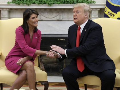 President Donald Trump meets with outgoing U.S. Ambassador to the United Nations Nikki Hal