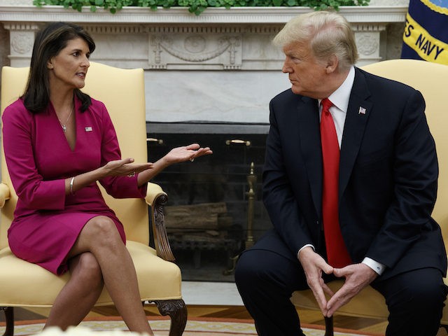 President Donald Trump meets with outgoing U.S. Ambassador to the United Nations Nikki Hal
