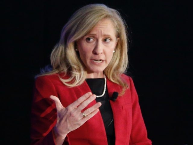 Democratic challenger Abigail Spanberger, right, gestures during a debate with Virginia Co