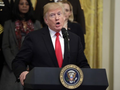 President Donald Trump speaks during an event on the opioid crisis, in the East Room of th