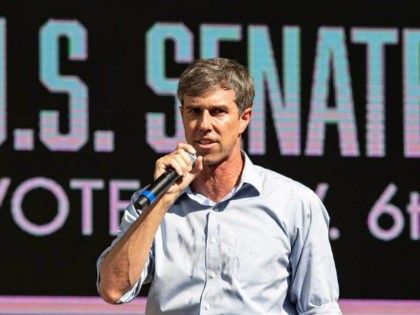 US Representative Beto O'Rourke (D-TX) speaks during a campaign rally in Plano, Texas, on