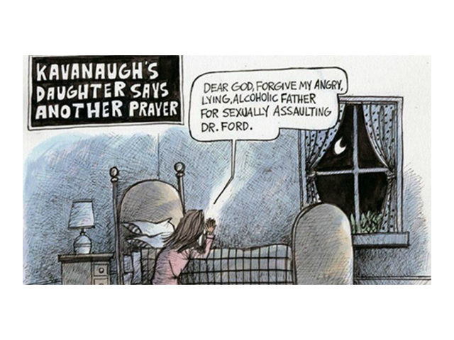 Chris Britt, a Creators Syndicate editorial cartoonist, published a cartoon during the weekend that mocked Brett Kavanaugh’s young daughter for praying.