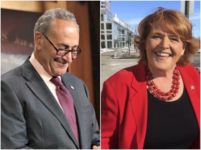 Combo photo of Schumer and Heitkamp, both smiling