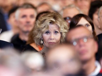 LYON, FRANCE - OCTOBER 21: Jane Fonda cries with emotion as she attends closing ceremony At 10th Film Festival Lumiere on October 21, 2018 in Lyon, France. (Photo by Sylvain Lefevre/Getty Images)