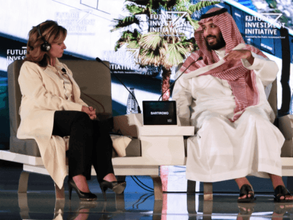 Saudi Crown Prince Mohammed bin Salman (R) and US journalist Maria Bartiromo attend the Future Investment Initiative (FII) conference in Riyadh, on October 24, 2017. The Crown Prince pledged a 'moderate, open' Saudi Arabia, breaking with ultra-conservative clerics in favour of an image catering to foreign investors and Saudi youth. …