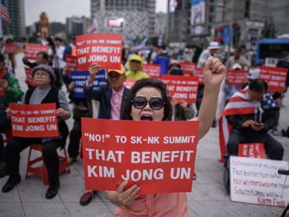 Anti-North Korean activists attend a protest against the inter-Korean summit, in Seoul on