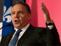GettyImages-1044383800 This file photo shows François Legault, CAQ leader, during a conference at Plaza-Centreville in Montreal on September 28, 2018. - François Legault party leader of the Coalition Avenir Québec (CAQ) wins Quebec elections on October 1st, 2018. (Photo by MARTIN OUELLET-DIOTTE / AFP) (Photo credit should read MARTIN OUELLET-DIOTTE/AFP/Getty Images)