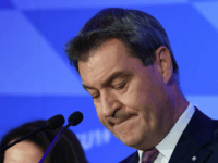 Bavaria's State Premier Markus Soeder speaks to supporters after first exit polls were announced on public television at the Bavarian regional government building after the Bavaria state election in Munich, southern Germany, on October 14, 2018. (Photo by Christof STACHE / AFP) (Photo credit should read CHRISTOF STACHE/AFP/Getty Images)
