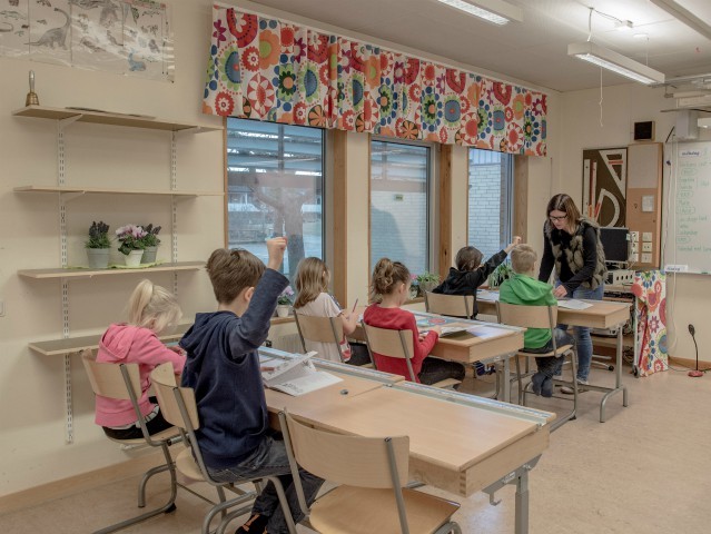 HALMSTAD, SWEDEN - FEBRUARY 08: Swedish students are seen in a classroom of a school on Fe