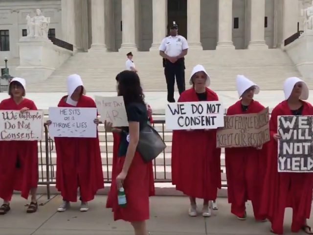 Protesters greeted newly confirmed Supreme Court Justice Brett Kavanaugh for his first day