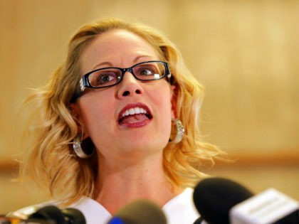 Rep. Kyrsten Sinema, D-Ariz. speaks on May 29, 2018, at the Capitol in Phoenix. Sinema has come a long way from her days as a green party activist as she seeks to become the first Democrat to represent Arizona in the Senate in 30 years. (AP Photo/Matt York)