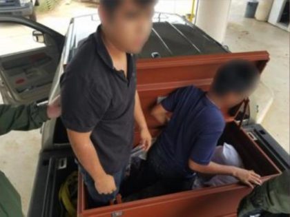 Laredo Sector Border Patrol agents find illegal aliens hiding in a toolbox in the bed of a