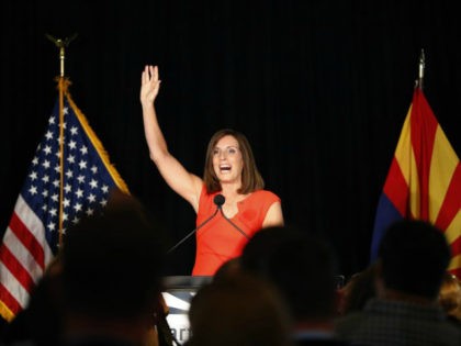 U.S. Senate candidate and U.S. Rep. Martha McSally, R-Ariz., celebrates her primary electi