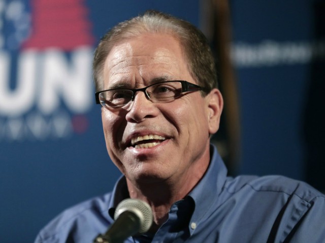In this May 8, 2018 file photo Republican Senate candidate Mike Braun thanks supporters after winning the republican primary in Whitestown, Ind. Braun rails against foreign outsourcing on the campaign trail, even as his own company continues to sell its trademarked brand of auto accessories, many of which are made in China. Braun frequently criticizes his opponent, vulnerable red-state Democratic Sen. Joe Donnelly, for once owning stock in a family business his brother runs that operates a factory in Mexico. However, the Republican nominee's own parts brand, Promaxx Automotive, sells products that were similarly manufactured abroad, according to a review by The Associated Press. (AP Photo/Michael Conroy, File)