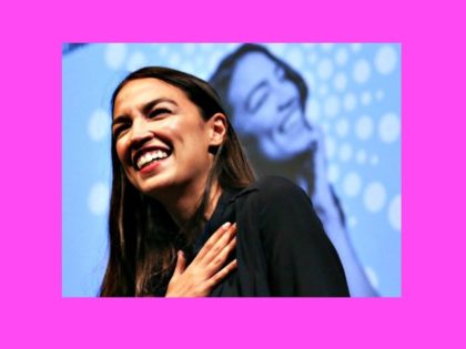 New York US House candidate Alexandria Ocasio-Cortez smiles at a progressive fundraiser on