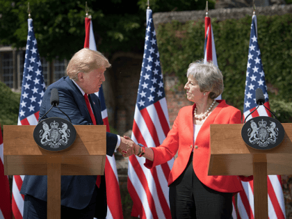 AYLESBURY, ENGLAND - JULY 13: Prime Minister Theresa May and U.S. President Donald Trump a