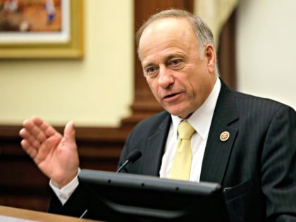 In this Jan. 23, 2014, file photo, Republican U.S. Rep. Steve King of Iowa speaks in Des Moines. King told NewsMax TV in an interview published online on Sept. 13, 2016, that 49ers quarterback Colin Kaepernick's protest of the national anthem is "activism that is sympathetic to ISIS.”