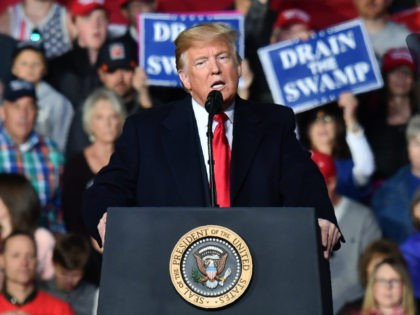 US President Donald Trump speaks during a 'Make America Great' rally in Missoula, Montana, on October 18, 2018. (Photo by Nicholas Kamm / AFP) (Photo credit should read NICHOLAS KAMM/AFP/Getty Images)