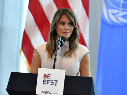 US First Lady Melania Trump hosts a reception for spouses of visiting heads of State and others at the US Mission to the United Nations in New York on September 26, 2018. (Photo by MANDEL NGAN / AFP) (Photo credit should read MANDEL NGAN/AFP/Getty Images)