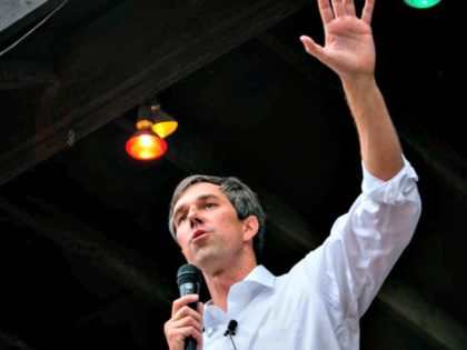 Rep. Beto O'Rourke (D-TX) speaks to a group of supporters at Scholz Garten on April 1, 201