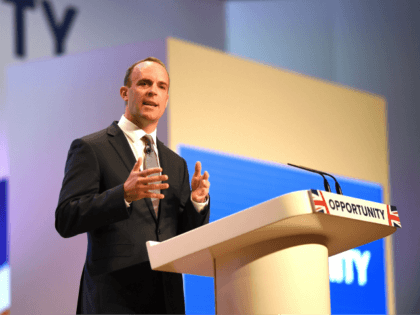 Secretary of State for Exiting the European Union Dominic Raab speaks during day two of the annual Conservative Party Conference on October 1, 2018 in Birmingham, England. (Photo by Jeff J Mitchell/Getty Images)