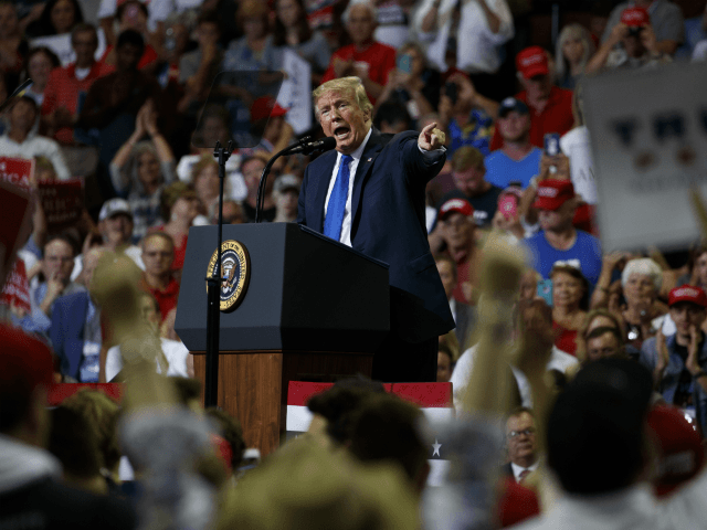 President Donald Trump speaks during a campaign rally at the Landers Center Arena, Tuesday