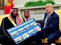 donald-trump-Mohammed-bin-Salman-white-house-getty WASHINGTON, DC - MARCH 20: President Donald Trump (R) holds up a chart of military hardware sales as he meets with Crown Prince Mohammed bin Salman of the Kingdom of Saudi Arabia in the Oval Office at the White House on March 20, 2018 in Washington, D.C. (Photo by Kevin …