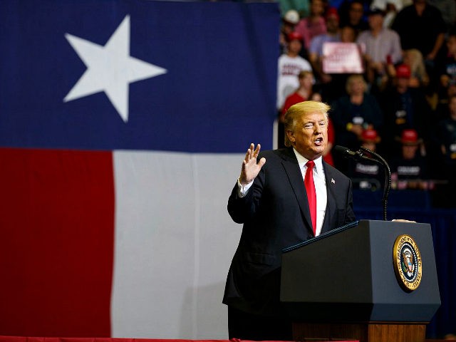 President Donald Trump speaks during a campaign rally for Sen. Ted Cruz, R-Texas, at Houst