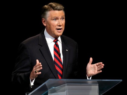Republican senatorial candidate Mark Harris speaks during a live televised debate at UNC-TV studios in Research Triangle Park, N.C., Monday, April 28, 2014. (AP Photo/ Pool)