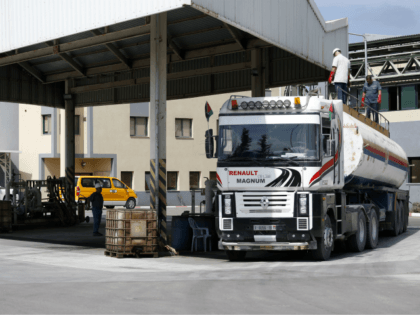 A tanker delivers fuel at the Gaza power plant in Nuseirat, in the central Gaza Strip on O