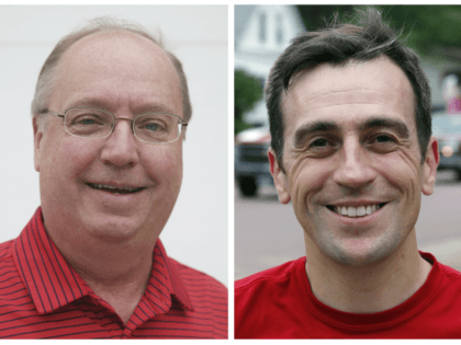 FILE - This combination of June 10, 2018, file photos show Minnesota congressional candidates from left, Republican Jim Hagedorn and Democrat Dan Feehan posing before a parade in Waterville, Minn. Hagedorn and Feehan are scheduled to debate Friday, Oct. 12, in St. Paul in their race for Minnesota's 1st District …