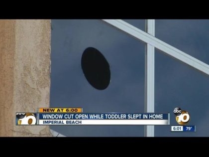 IMPERIAL BEACH, Calif. (KGTV) - An Imperial Beach family made a chilling discovery at home: a circular piece of glass cut perfectly from the window of a toddler's nursery while he and his mother were inside.