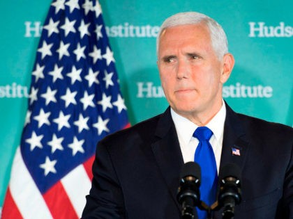 US Vice President Mike Pence addresses the Hudson Institute on the administration's policy towards China in Washington, DC, on October 4, 2018. - Pence on Thursday accused China of seeking a change of power in the White House, stepping up allegations of electoral interference. (Photo by Jim WATSON / AFP) …