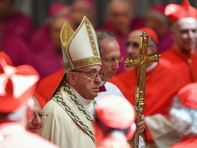 Pope Francis arrives to leads a consistory for the creation of fourteen new cardinals on J