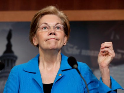 Sen. Elizabeth Warren, D-Mass., a key member of the Banking Committee, expresses her opposition to a move in the Senate to pass legislation that would roll back some of the safeguards Congress put into place after a financial crisis rocked the nation's economy ten years ago, during a news conference …