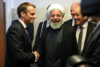 French President Emmanuel Macron (L) met with Iranian President Hassan Rouhani (C), as French Foreign Minister Jean-Yves Le Drian (R) looked on at the UN General Assembly in September, before Paris took action against Tehran over an alleged bomb plot