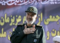 Hossein Salami deputy commander of the Islamic Revolutionary Guard Corps, when he attended a public funeral ceremony for those killed during an attack on a military parade in the southwestern Iranian city of Ahvaz on September 24, 2018 Iran Guard warns Netanyahu will be 'forced into the sea'