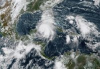 Hurricane Michael, pictured in a satellite image taken on October 8, 2018, when it was still a tropical storm, could produce life-threatening flooding