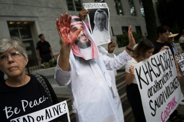Demonstrators staged protests outside the Saudi embassy in Washington to demand justice for missing Saudi journalist Jamal Khashoggi