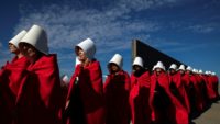Activists in Argentina wear the "Handmaid's Tale" costume in August 2018 to protest the legalization of abortion
