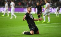Eintracht Frankfurt's Serbian striker Luka Jovic celebrates one of his five goals on Friday