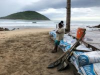 Businesses have been piling up sandbags to protect themselves from Hurricane Willa -- as seen here in Mazatlan on Mexico's Pacific coast on October 23, 2018