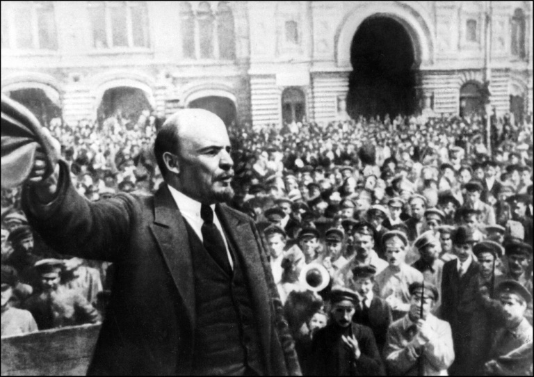 Lenin addresses a meeting in Moscow in 1919