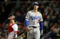 Cody Bellinger, pictured on October 24, 2018, was one of the Dodgers sluggers left out of the lineups for World Series games one and two by manager Dave Roberts who opted to attack the Red Sox's left-handed pitchers with right-handed hitters