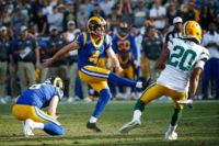Los Angeles Rams kicker Greg Zuerlein hammers the go-ahead field goal with two minutes left as the Rams edged the Green Bay Packers