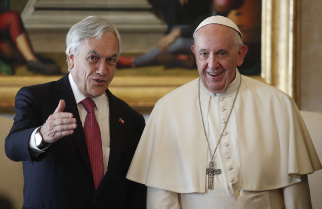 Vatican Chile Chile's President Sebastian Pinera meets Pope Francis during a private audience during a private audience at the Vatican, Saturday, Oct. 13, 2018. (Alessandro Bianchi/Pool Photo via AP) The Associated Press